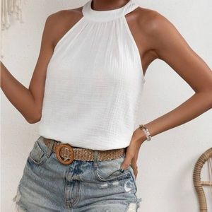 New white sleeveless halter top